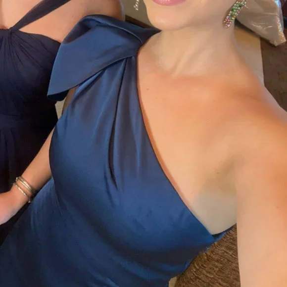 Aidan Mattox One-Shoulder Mermaid Gown in Navy / Royal Blue - Picture 3 of 4